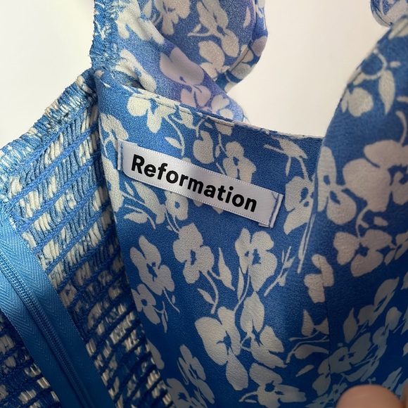 Reformation | Blue Bondi Ruffled Floral-print Crepe De Chine Midi Dress - Picture 8 of 12